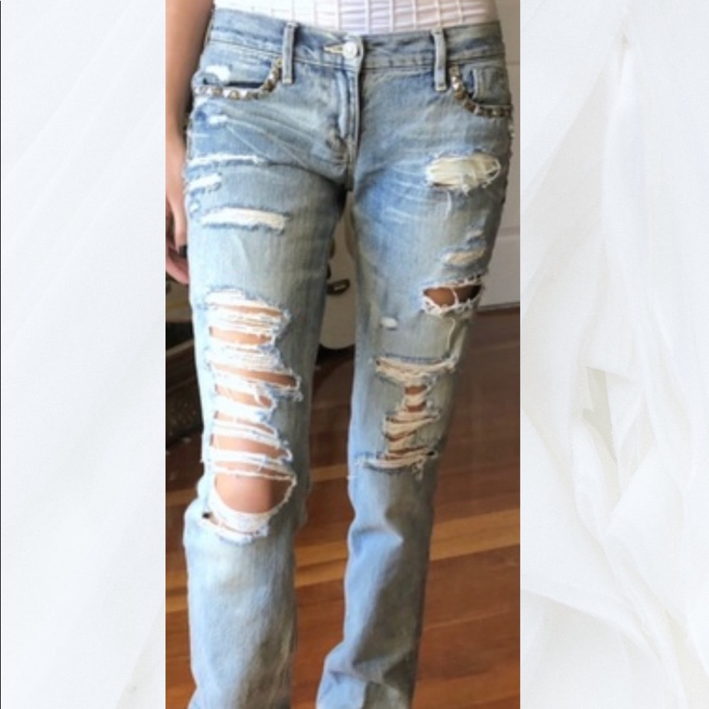 Abercrombie and Fitch distressed bejeweled low rise jeans